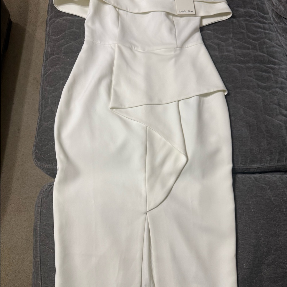 Lavish Alice Off-White Asymmetrical Dress